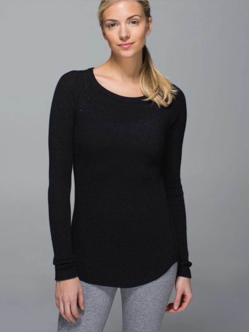 Lululemon Cabin Yogi Long Sleeve Ribbed Knit Black/Heathered Dark Grey Sweaterβ